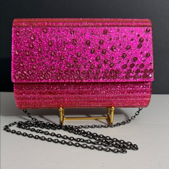KURT GEIGER NEW Glittery Pink Clutch multi way crossbody Bag - Picture 1 of 10